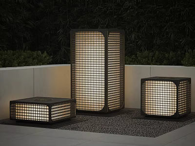 Outdoor Lights with Tall Rectangular and Square Grid Pattern for Garden Patio Warm Ambient Illumination 3d model