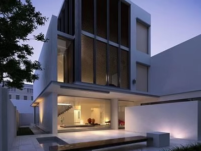 Modern Detached Villa with Glass Curtain Wall Courtyard Lighting and Open Layout 3d model