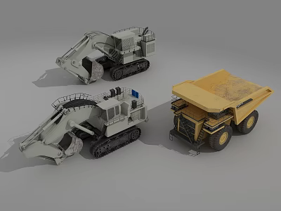 Heavy Duty Utility Vehicles Featuring Tracked Excavator And Yellow Wheeled Dump Truck 3d model