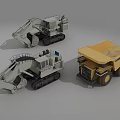 Heavy Duty Utility Vehicles Featuring Tracked Excavator And Yellow Wheeled Dump Truck