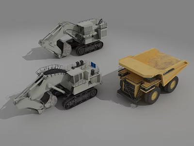 Heavy Duty Utility Vehicles Featuring Tracked Excavator And Yellow Wheeled Dump Truck 3d model