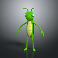 3D Green Insect Character With Big Blue Eyes And Slim Body Design Features
