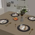 Minimalist Tableware Set With Black Plates Golden Cutlery Vase Flowers Fresh Fruits On Wooden Table