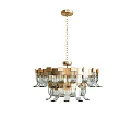 Various Modern Decorative Chandeliers With Glass Elements And Gold Metal Frames 3d model