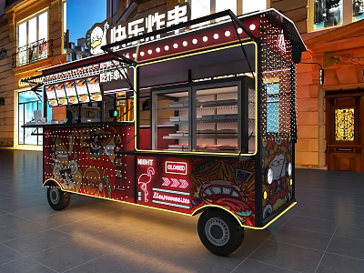 Commercial Fried Skewers Food Cart With Neon Lights And Display Window 3d model
