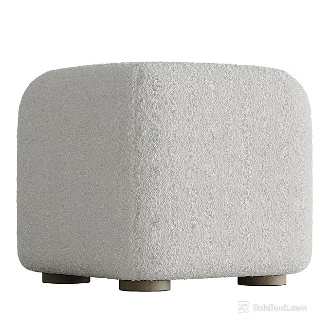 Light Colored Square Stool With Plush Fabric And Short Wooden Legs Modern Design 3d model 
