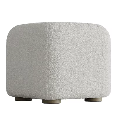Light Colored Square Stool With Plush Fabric And Short Wooden Legs Modern Design 3d model