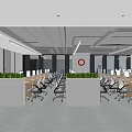 Modern Public Office Area Design With Open Layout Work Desks And Green Plants 3d model