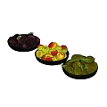 Fresh Assorted Fruit With Purple Plums Red Yellow Apples And Green Pears In Black Bowls