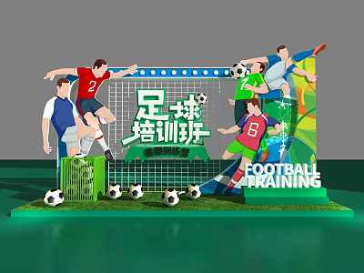 Football Training Class With Players Goal And Soccer Balls Setup 3d model