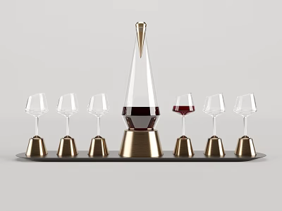 Elegant Decorative Ornament Set With Glass Decanter Wine Glasses And Gold Tray 3d model