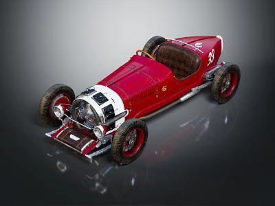 Vintage Red Race Car With Number 8 Leather Seat And Classic Wheels 3d model