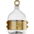 Tall and Short Transparent Glass Bottles with Golden Metal Rings Rivets and Top Ring Handle