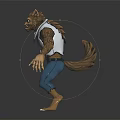 Half Man Half Wolf Character With Muscular Build Sharp Claws White Shirt And Blue Pants