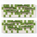 Green Plant Wall Design With White And Green Checkerboard Pattern And Shelves