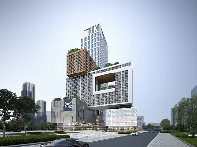 Modern Commercial Complex With Unique Architectural Design And Retail Office Spaces 3d model