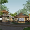 Natural Themed Children's Playground With Mushroom Shaped House Slide Climbing Net and Surrounding Green Trees