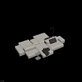 White Multi Person Sectional Sofa with Modular Design Black Blanket Small Table Modern Living Room
