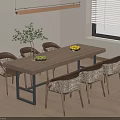 Minimalist Wooden Dining Table Set With Six Wicker Chairs Fruit Bowl And Potted Plant