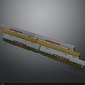 Colorful Train With Multiple Carriages And Small Windows On Gray Background