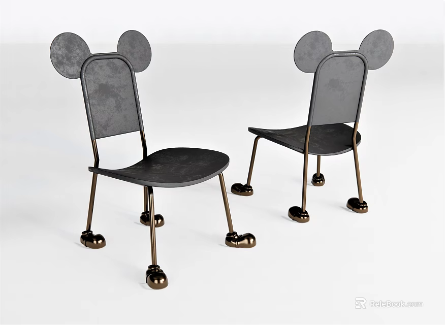 Gray Leisure Chairs With Mickey Mouse Ear Shaped Backrest And Metal Legs 3d model 