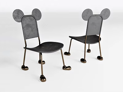 Gray Leisure Chairs With Mickey Mouse Ear Shaped Backrest And Metal Legs 3d model