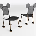 Gray Leisure Chairs With Mickey Mouse Ear Shaped Backrest And Metal Legs
