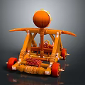3D Model Military Vehicle Featuring Orange Yellow Wooden Frame Red Wheels And Top Circular Structure