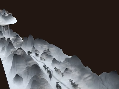 Snowy Mountain Landscape With Snow Covered Peaks Pine Trees And Winding Path 3d model