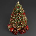 Decorated Christmas Tree With Red Gold Baubles And Gift Boxes Underneath
