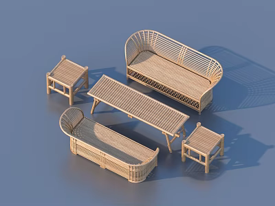 Modern Rattan Furniture Set With Sofa Table And Chairs For Home Decor 3d model