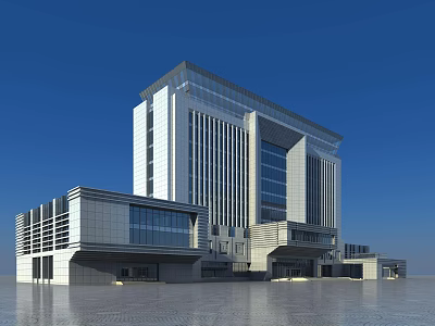 Modern High Rise Office Building With Glass Curtain Wall And Spacious Plaza 3d model