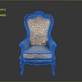 Antique Carved Wooden Chair With Light Colored Fabric And Floral Pattern