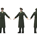 Man In Military Overcoat Uniform Shown From Three Views 3d model