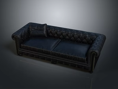 Elegant Black Leather Sofa With Tufted Design Armrests And Decorative Pillow 3d model