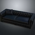 Elegant Black Leather Sofa With Tufted Design Armrests And Decorative Pillow