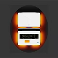 Modern Open White Laptop With Black Keyboard Screen Showing Content Bottom Red And Yellow Glow