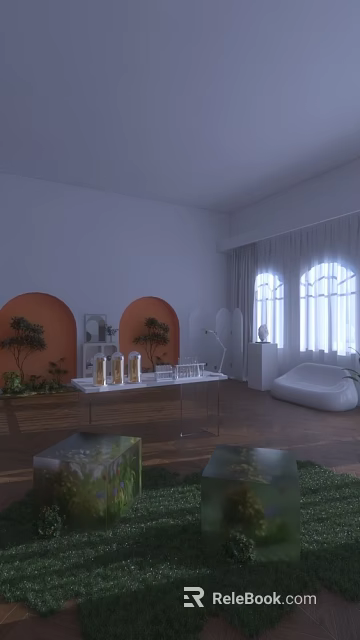 Modern Luxury Living Room Interior With Elegant Sofa Coffee Table And Decorative Plants 3d model 