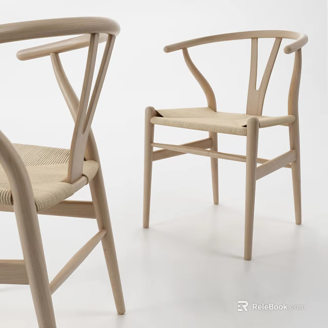 Modern Wooden Armchair With Woven Seat And Light Wood Frame Minimalist Design 3d model 