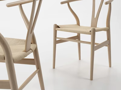 Modern Wooden Armchair With Woven Seat And Light Wood Frame Minimalist Design 3d model