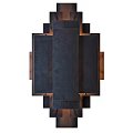 Modern Geometric Wall Lamp With Dark Panel And Wooden Frame Design