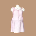 Sweet Pink Sleeveless Dress With Ruffle Trim And Bow Accent On Textured Fabric For Women