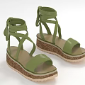 Fashionable Green Sandals With Crisscross Leather Straps And Cork Platform Sole