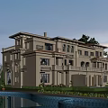 Elegant Multi story Beige Detached Villa With Lush Garden Water Feature And Trees
