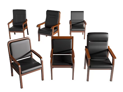 Modern Office Chairs With Black Leather Upholstery Wooden Arms Legs Multiple Designs 3d model