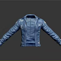Blue Denim Jacket With Distressed Design And Spread Arms Casual Style