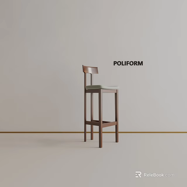 Poliform Modern Wooden Bar Stool With Sleek Design And Backrest 3d model