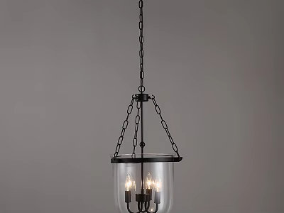 Black Metal Chain Hanging Chandelier With Glass Shade And Candle Style Bulbs 3d model