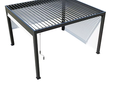 Modern Metal Architectural Structure With Slatted Top Supporting Posts And Transparent Panels 3d model