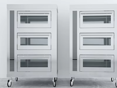 Stainless Steel Three Tier Kitchen Ovens with Glass Doors and Mobile Wheels 3d model